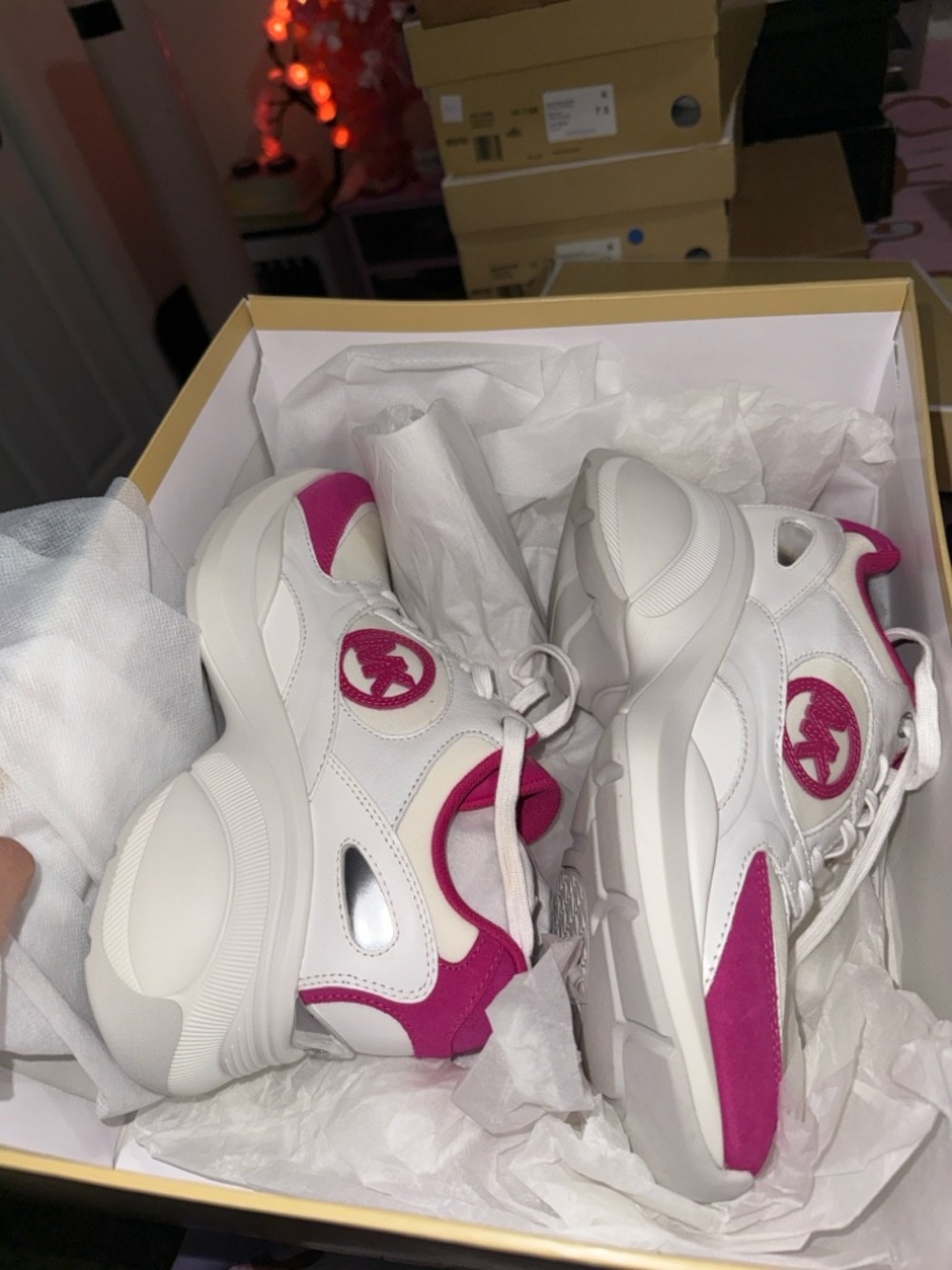Michael Kors White and Fuchsia Platform Lace-Up Sneaker - Picture 3 of 5